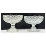 L.E. Smith Moon & Stars Crystal Glass Dessert Bowls with Pedestal Stands & Patterned Cut Glass