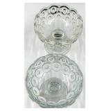L.E. Smith Moon & Stars Crystal Glass Dessert Bowls with Pedestal Stands & Patterned Cut Glass