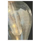 Handmade in Austria - Dual Grapevine Etched Glass Decantors with Leaf Motif Iron Stand