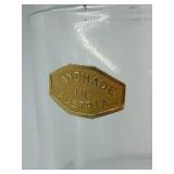 Handmade in Austria - Dual Grapevine Etched Glass Decantors with Leaf Motif Iron Stand