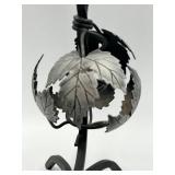 Handmade in Austria - Dual Grapevine Etched Glass Decantors with Leaf Motif Iron Stand