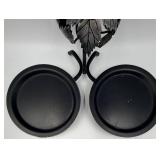 Handmade in Austria - Dual Grapevine Etched Glass Decantors with Leaf Motif Iron Stand