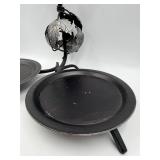 Handmade in Austria - Dual Grapevine Etched Glass Decantors with Leaf Motif Iron Stand