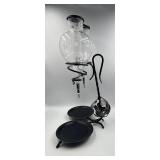 Handmade in Austria - Dual Grapevine Etched Glass Decantors with Leaf Motif Iron Stand