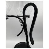 Handmade in Austria - Dual Grapevine Etched Glass Decantors with Leaf Motif Iron Stand