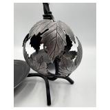 Handmade in Austria - Dual Grapevine Etched Glass Decantors with Leaf Motif Iron Stand