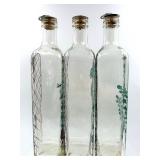 Herb Bottle Set - Thyme Basil Tarragon - Clear Glass with Hand Painted Lattice Pattern, Glass Bowl and Citronella Outdoor Candle