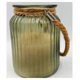 Herb Bottle Set - Thyme Basil Tarragon - Clear Glass with Hand Painted Lattice Pattern, Glass Bowl and Citronella Outdoor Candle