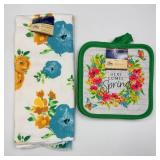 Spring Floral Placemat Set, Salt & Pepper Shakers, Onion Chopper Box, Floral Towels & Decorative Pitcher