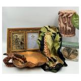 Animal Spirits Safari Decor Set: Elephant Relief Frame, Giraffe Pillar Candle, ECHO Silk Giraffe Jungle Scarf & Elephant Coasters