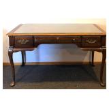 Mersman Desk - Vintage Wood Writing Table with 3 Drawers with Removable Glass Top