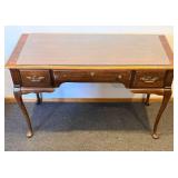 Mersman Desk - Vintage Wood Writing Table with 3 Drawers with Removable Glass Top