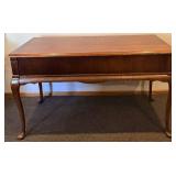 Mersman Desk - Vintage Wood Writing Table with 3 Drawers with Removable Glass Top