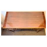 Mersman Desk - Vintage Wood Writing Table with 3 Drawers with Removable Glass Top