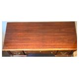 Mersman Desk - Vintage Wood Writing Table with 3 Drawers with Removable Glass Top