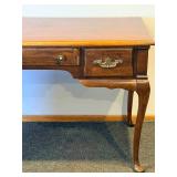 Mersman Desk - Vintage Wood Writing Table with 3 Drawers with Removable Glass Top