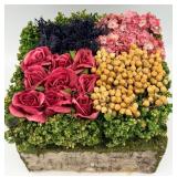Artificial Floral Arrangement in Bark-Textured Planter with Moss & Log Slices & Faux Miniature Trees