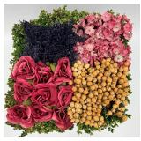 Artificial Floral Arrangement in Bark-Textured Planter with Moss & Log Slices & Faux Miniature Trees