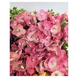 Artificial Floral Arrangement in Bark-Textured Planter with Moss & Log Slices & Faux Miniature Trees