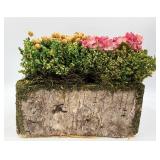 Artificial Floral Arrangement in Bark-Textured Planter with Moss & Log Slices & Faux Miniature Trees