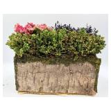 Artificial Floral Arrangement in Bark-Textured Planter with Moss & Log Slices & Faux Miniature Trees