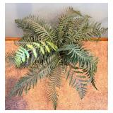 Embossed Metal & Ceramic Planter Vase/Pots with Foliage Motifs & Faux Ferns