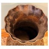 Embossed Metal & Ceramic Planter Vase/Pots with Foliage Motifs & Faux Ferns