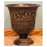 Embossed Metal & Ceramic Planter Vase/Pots with Foliage Motifs & Faux Ferns