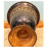 Embossed Metal & Ceramic Planter Vase/Pots with Foliage Motifs & Faux Ferns