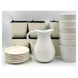 1-800 Flowers White Dimpled Pitcher, 6 Small Ceramic Pots with Saucers and 6 Self-Watering Planters