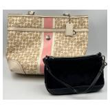 Coach Signature Canvas Tote Beige with Pink Stripe & Coach Black Wristlet