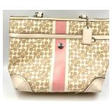 Coach Signature Canvas Tote Beige with Pink Stripe & Coach Black Wristlet