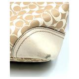 Coach Signature Canvas Tote Beige with Pink Stripe & Coach Black Wristlet