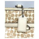 Coach Signature Canvas Tote Beige with Pink Stripe & Coach Black Wristlet