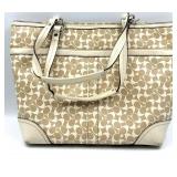 Coach Signature Canvas Tote Beige with Pink Stripe & Coach Black Wristlet