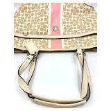 Coach Signature Canvas Tote Beige with Pink Stripe & Coach Black Wristlet