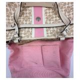 Coach Signature Canvas Tote Beige with Pink Stripe & Coach Black Wristlet