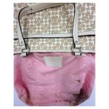 Coach Signature Canvas Tote Beige with Pink Stripe & Coach Black Wristlet