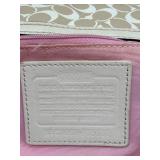 Coach Signature Canvas Tote Beige with Pink Stripe & Coach Black Wristlet
