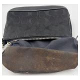 Coach Signature Canvas Tote Beige with Pink Stripe & Coach Black Wristlet