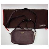 Coach Pebbled Leather Crossbody Bag - Dark Brown, Double Zip, Gold Hardware