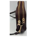 Coach Pebbled Leather Crossbody Bag - Dark Brown, Double Zip, Gold Hardware