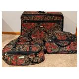 3 Piece Protocol Floral Travel Cases - Floral Tapestry, Leather Trim & Wheels