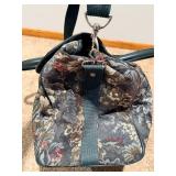 Atlantic Floral Tapestry Handbag with Teal Leather Trim & Crossbody Strap