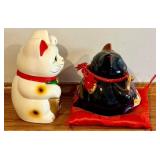 Meows Maneki Neko Ceramic Cats White & Black - 2-Pc Set