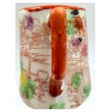 Vintage Kotani Biscuit Jar with Lid & 2 Kutani Tea Cups with Saucers & Creamer - Made in Japan Porcelain Floral  Figure Scene