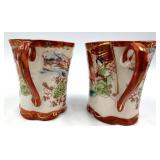 Vintage Kotani Biscuit Jar with Lid & 2 Kutani Tea Cups with Saucers & Creamer - Made in Japan Porcelain Floral  Figure Scene