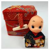 Assorted Miniature Asian Figurines & Lanterns - Buddha Statues, Maneki-Neko Cats, Kokeshi Dolls