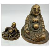 Assorted Miniature Asian Figurines & Lanterns - Buddha Statues, Maneki-Neko Cats, Kokeshi Dolls