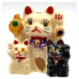 Assorted Miniature Asian Figurines & Lanterns - Buddha Statues, Maneki-Neko Cats, Kokeshi Dolls